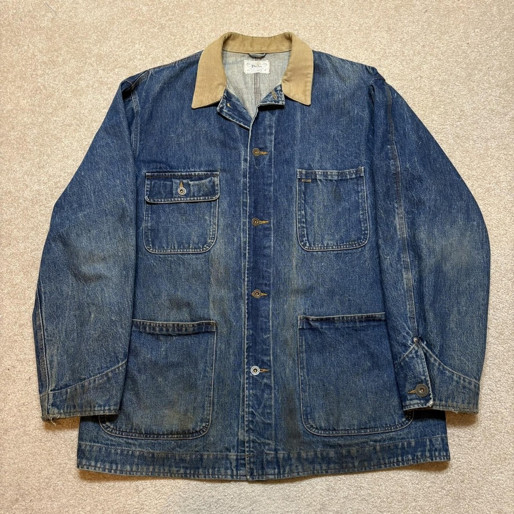 Vtg Polo Ralph Lauren Denim Chore Jacket Mens Large Blue Field Barn Coat USA 90s